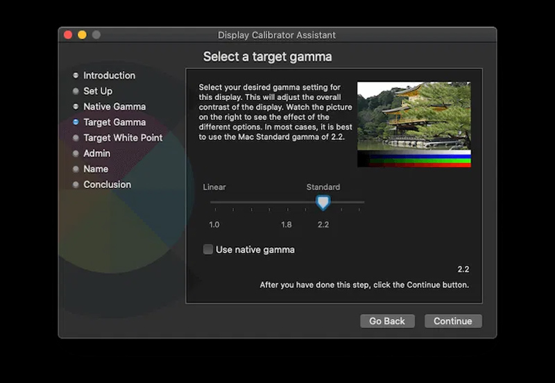 Chọn mức gamma mục tiêu, nên giữ nguyên giá trị mặc định