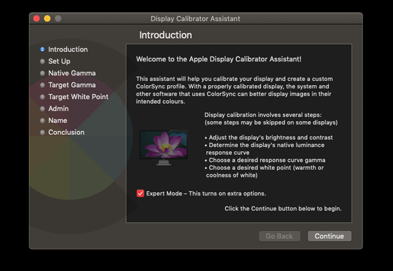 Giao diện hướng dẫn Display Calibrator Assistant