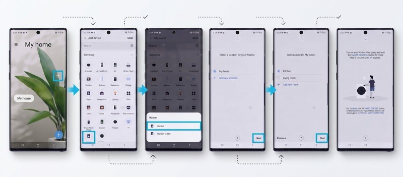 Thực hiện các thao tác trên ứng dụng SmartThings và máy giặt Samsung