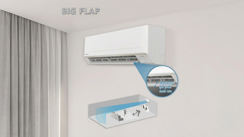 Cánh đảo gió BIG FLAP giúp luồng gió lan tỏa nhanh và đồng đều toàn phòng