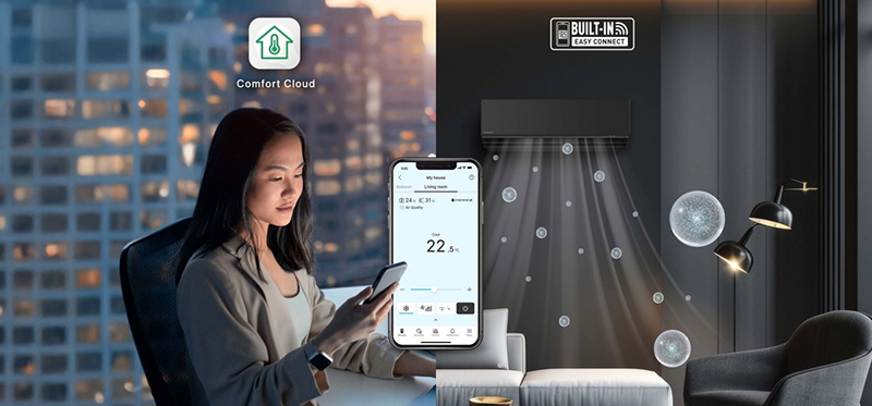 Máy lạnh Panasonic 1.5 HP CU/CS-AU12BKH-8 màu đen, có kết nối Wi-Fi