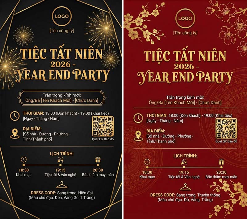 Tham khảo mẫu thiệp mời Tất niên 2026 cho công ty khổ dọc sang trọng