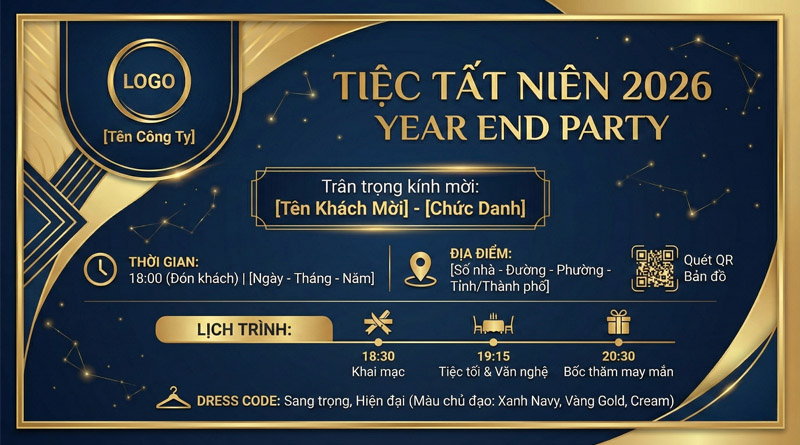 Mẫu thiệp mời Tất niên 2026 khổ ngang không thể bỏ qua