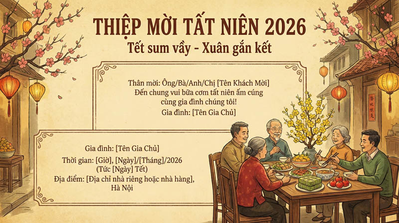Thiệp mời Tất niên 2026 cho gia đình ấn tượng dành cho bạn