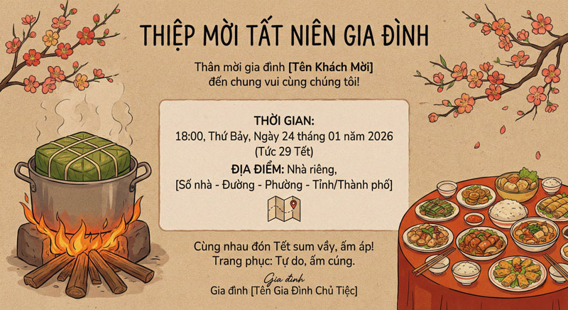 Thiệp mời Tất niên 2026 cho gia đình mà bạn nên tham khảo
