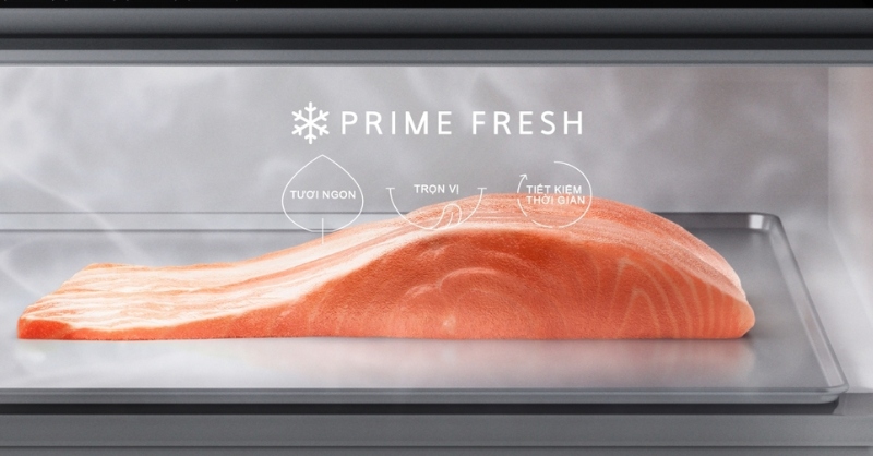 Ngăn cấp đông mềm Prime Fresh+ trên tủ lạnh Panasonic giúp bảo quản thịt cá tươi ngon không cần rã đông