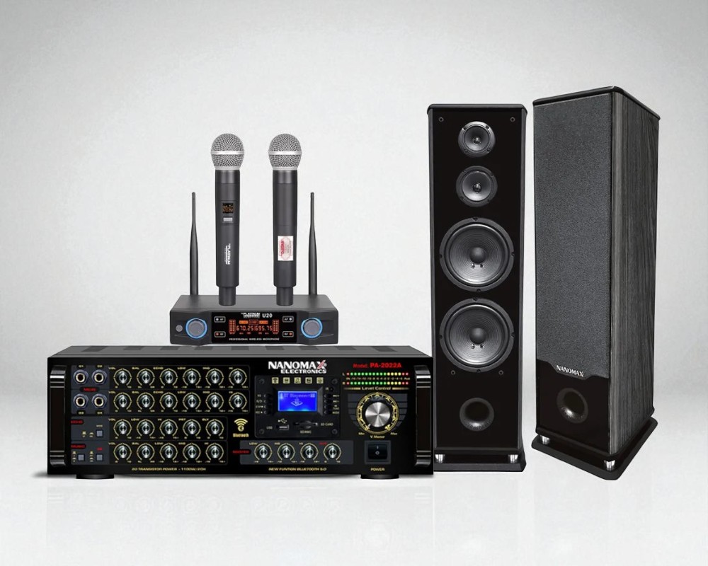 Combo bộ dàn âm thanh Nanomax (Loa Đứng S-682 + Amply PA-2022A CS), micro không dây Platinum U20