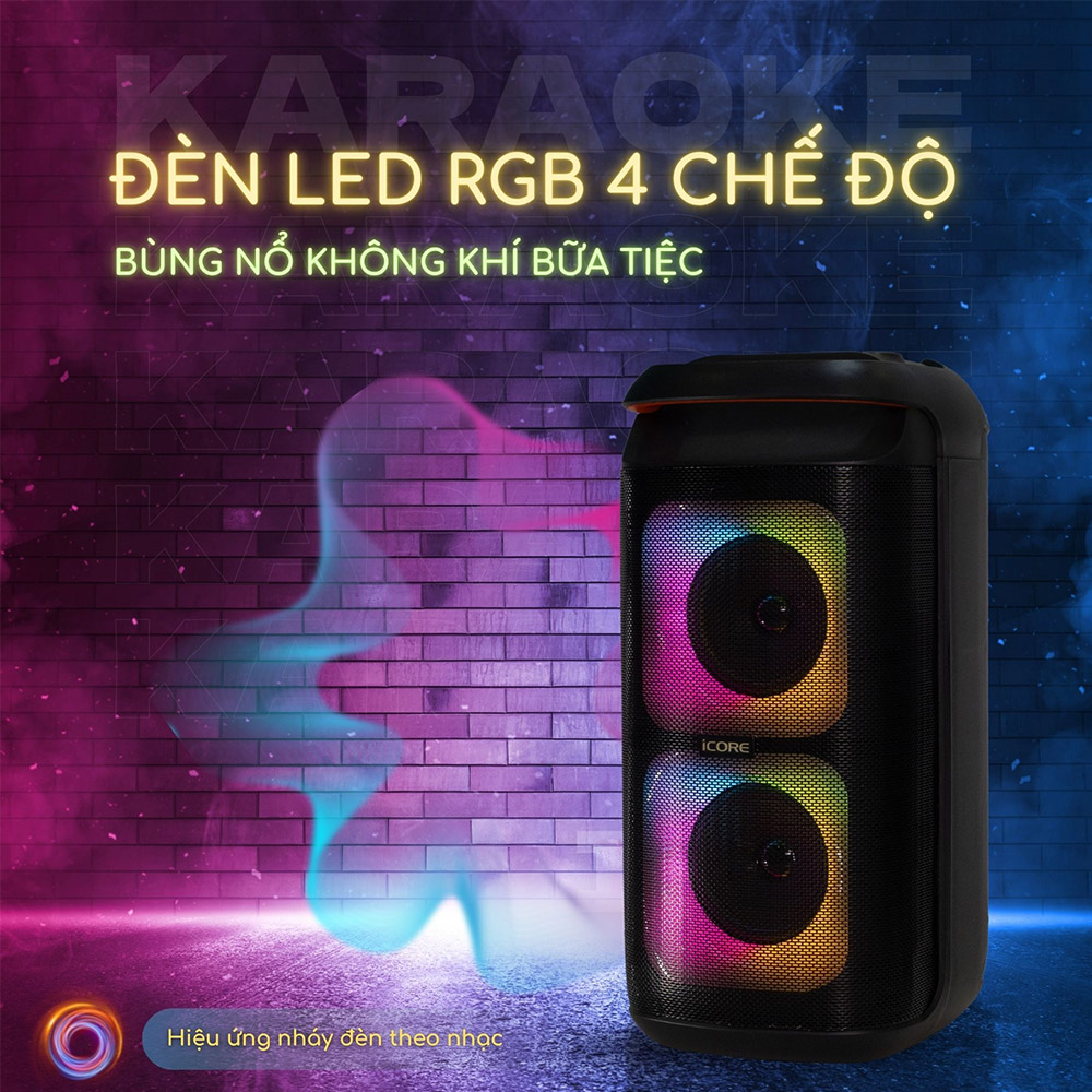 Hiệu ứng đèn LED loa Karaoke di động Icore ISM8