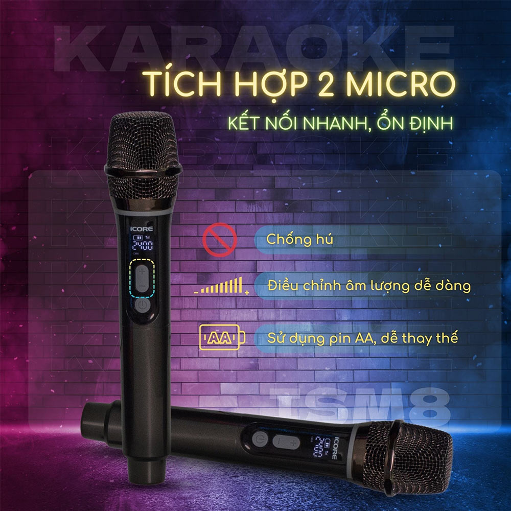 Hệ thống micro không dây loa Karaoke di động Icore ISM8