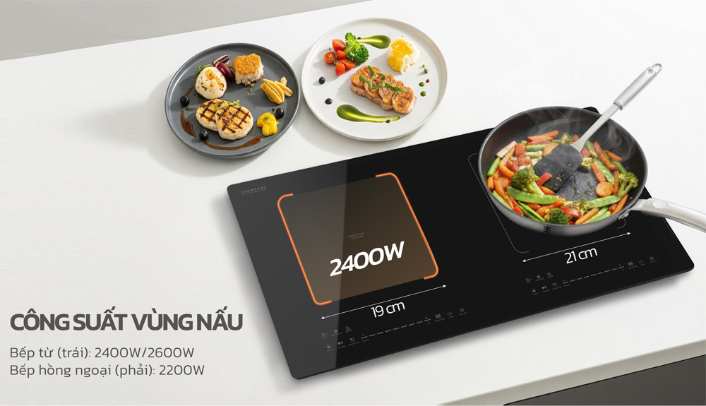 Bếp Đôi Điện Từ CEH-263 gồm 1 vùng từ và 1 vùng hồng ngoại