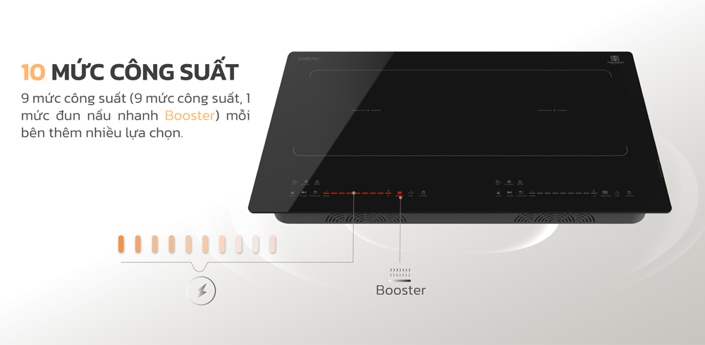 Bếp Từ Đôi Hawonkoo CEH-268 hỗ trợ điều chỉnh 10 mức công suất