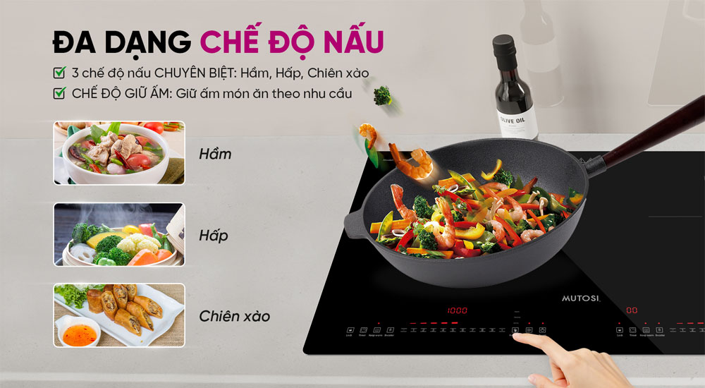 Bếp Từ Đôi Mutosi MI-68TL đáp ứng nhu cầu nấu ăn đa dạng của người dùng