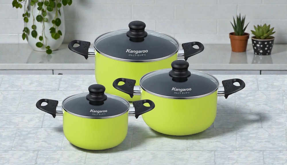 Bộ Nồi Nhôm Kangaroo KG993MX có lòng nồi phủ chống dính Whitford