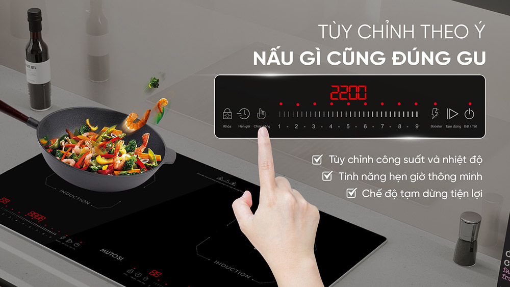 Chỉ với một lần chạm, dễ dàng tùy chỉnh Bếp Từ Đôi Mutosi MI-36