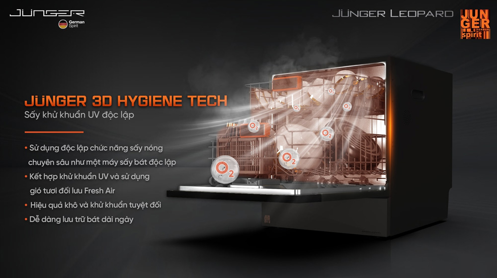 Chương trình sấy độc lập Junger 3D Hygiene Tech giúp bát đĩa luôn khô ráo