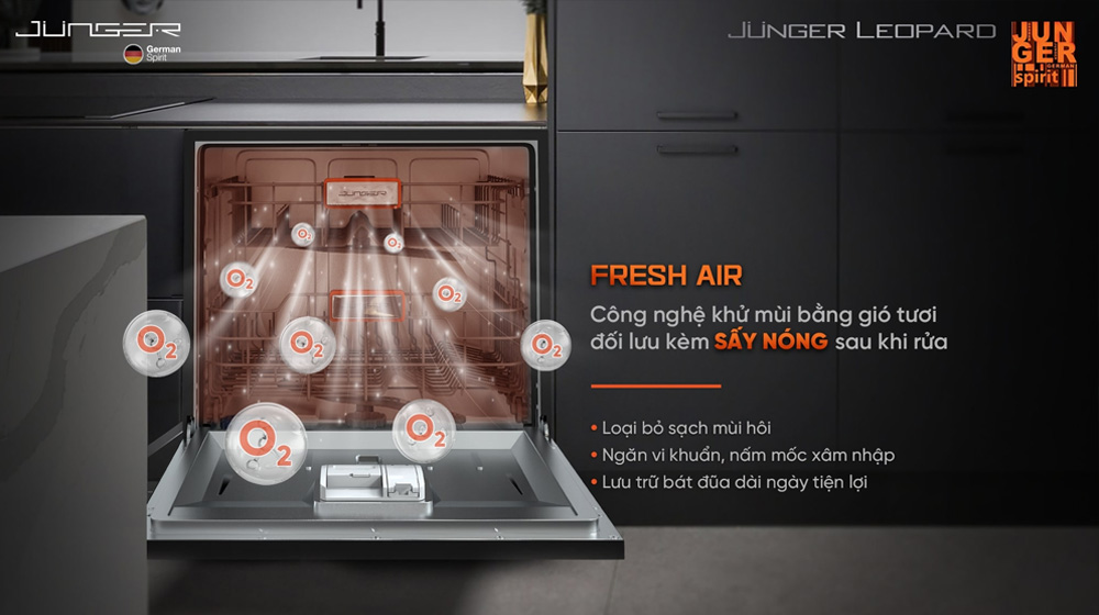 Máy Rửa Bát Junger Leopard DWJ-136-VG tích hợp công nghệ Fresh Air