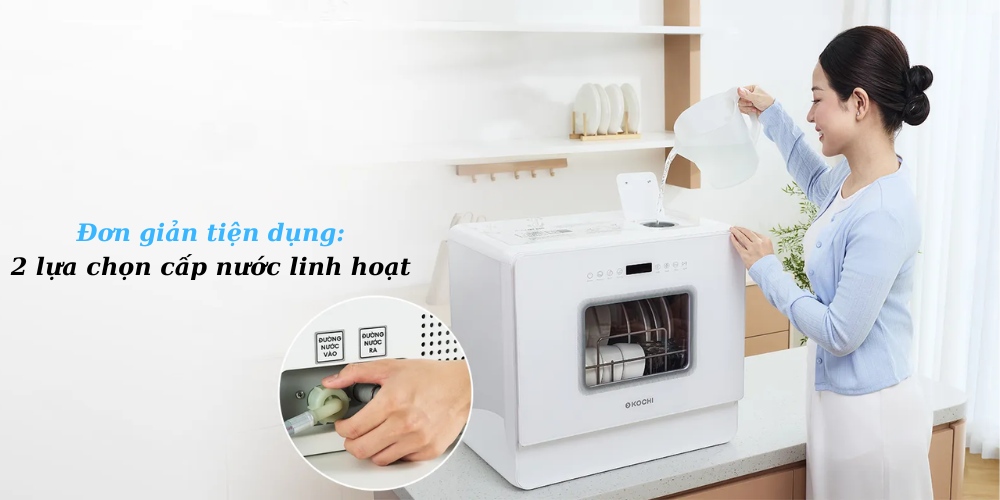 Đổ nước trực tiếp hoặc nối ống dẫn nước dễ dàng