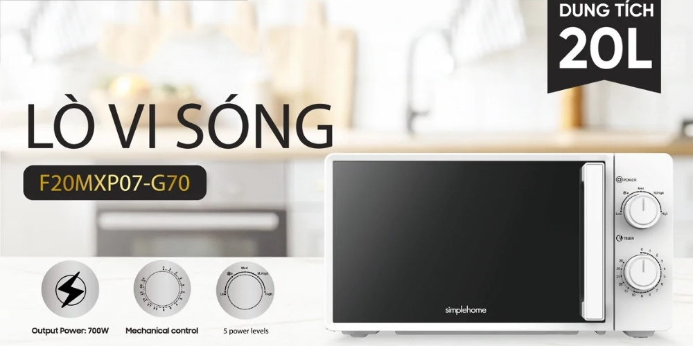 Lò Vi Sóng Simplehome F20MXP07-G70 thiết kế tinh tế, dễ dàng thao tác