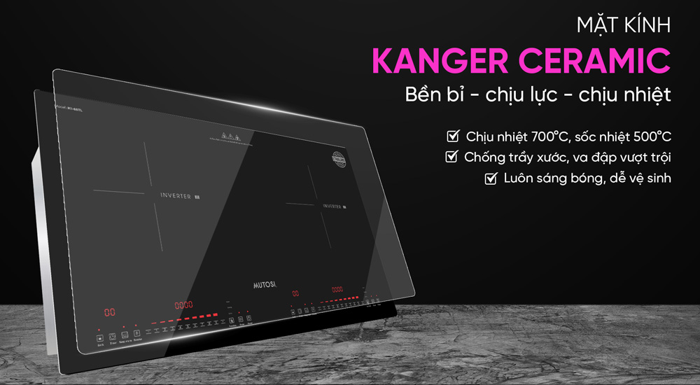 Bếp Từ Đôi Mutosi MI-68TL có thiết kế mặt kính Kanger cao cấp