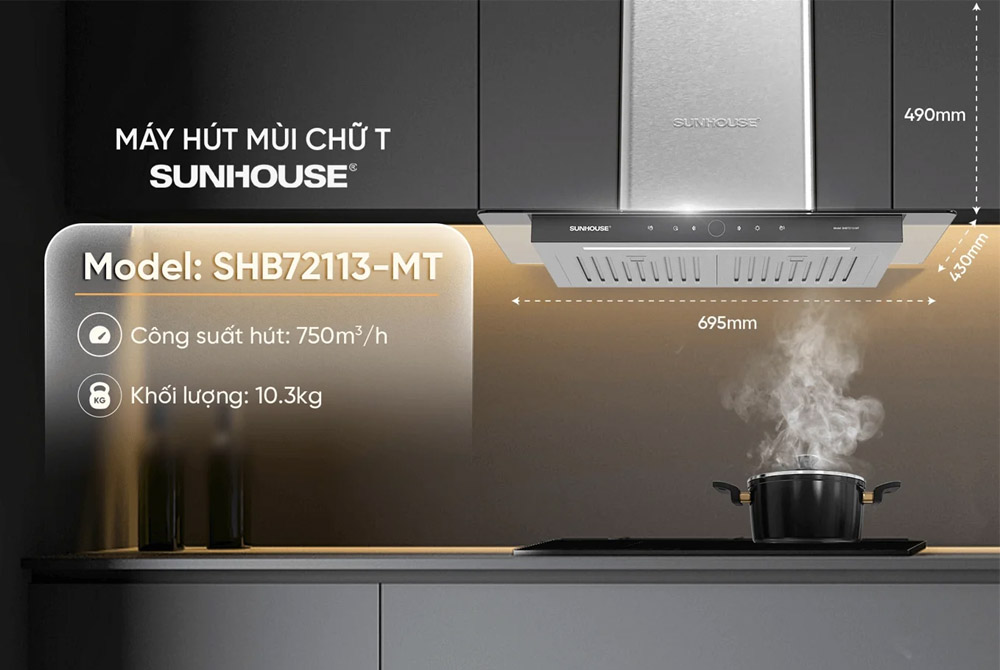 Máy Hút Mùi Chữ T Sunhouse SHB72113-MT có thiết kế hiện đại