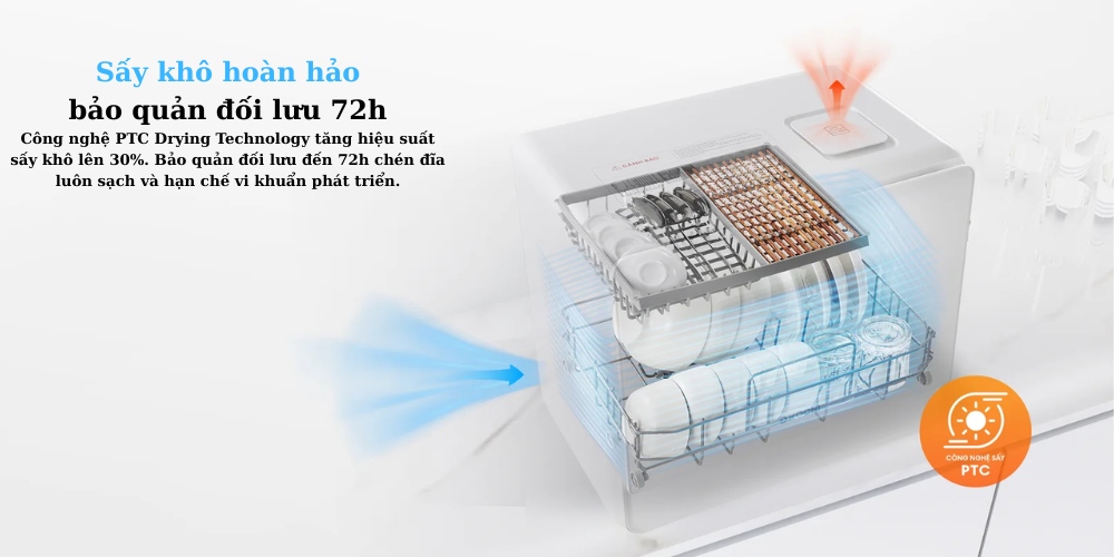 Máy rửa chén bát để bàn Kochi C500 giúp chén đĩa được khô ráo