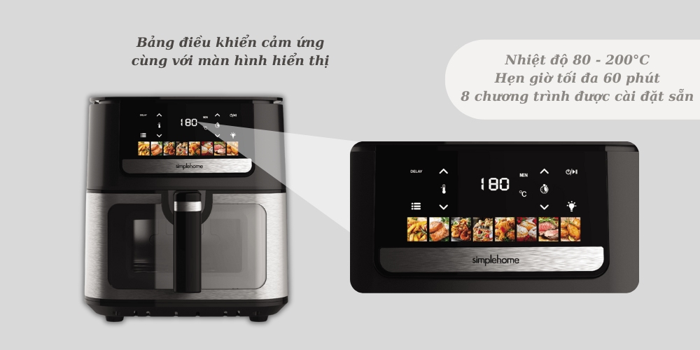 Nồi Chiên Không Dầu Simplehome AF9011 9.0 Lít sang trọng, tiện lợi theo dõi