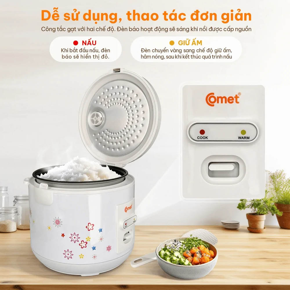 Nồi Cơm Điện Comet CM8015 trang bị hai chế độ tiện dụng