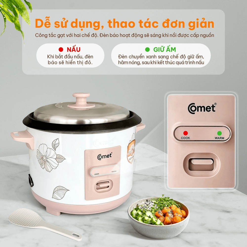 Nồi Cơm Điện Comet CM8035 1.8 Lít trang bị 2 chế độ nấu
