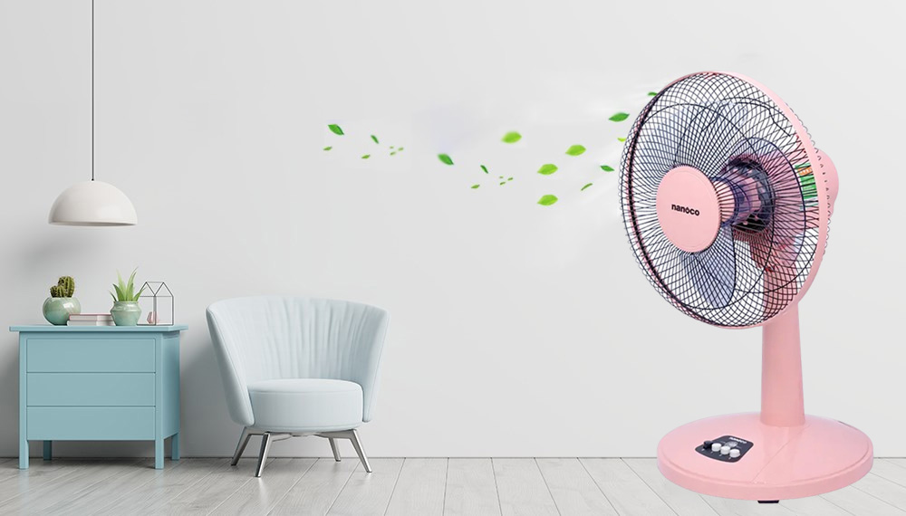 Quạt Bàn Nanoco NTF1209P nổi bật với gam màu hồng trẻ trung