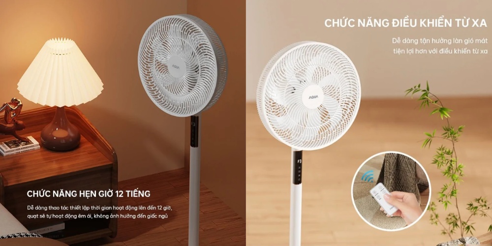 Quạt Đứng Aqua AQS-FED3502R(W) dễ dàng điều khiển từ xa và hẹn giờ tắt