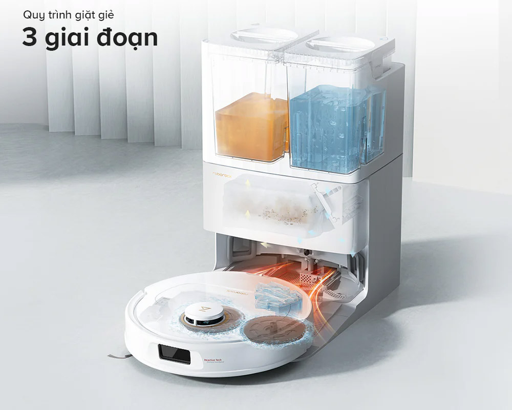 Dock sạc mô phỏng chu trình giặt máy cho giẻ lau