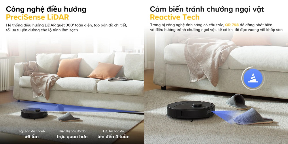 Roborock QR 798 - Trắng có công nghệ Reactive Tech và PreciSense LiDAR