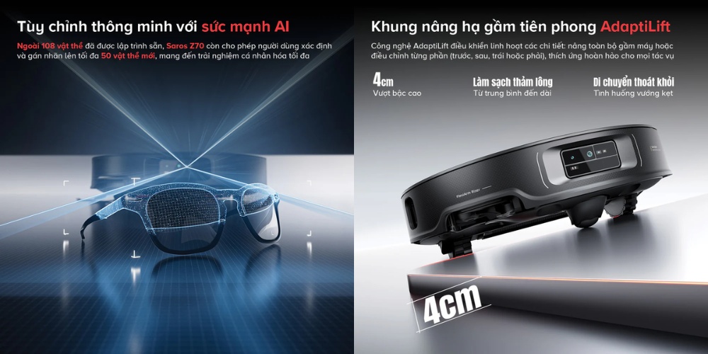 Roborock Saros Z70 nâng hạ gầm và tùy chỉnh thông minh