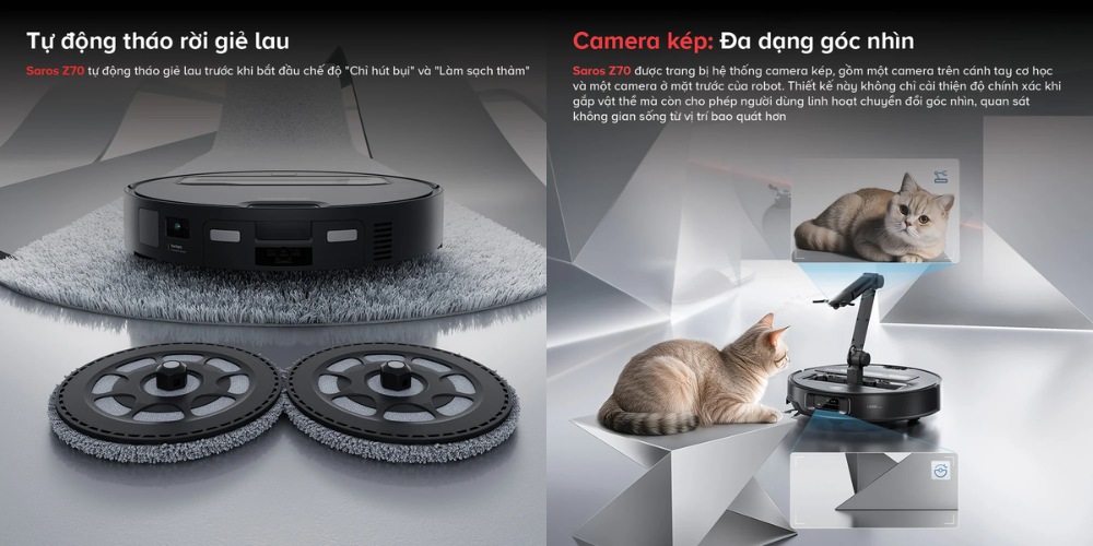 Roborock Saros Z70 tự động tháo giẻ lau và có hệ thống camera kép