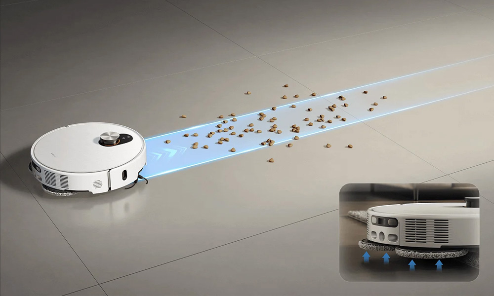 Khi phát hiện chất bẩn rắn, robot chuyển sang chế độ hút bụi