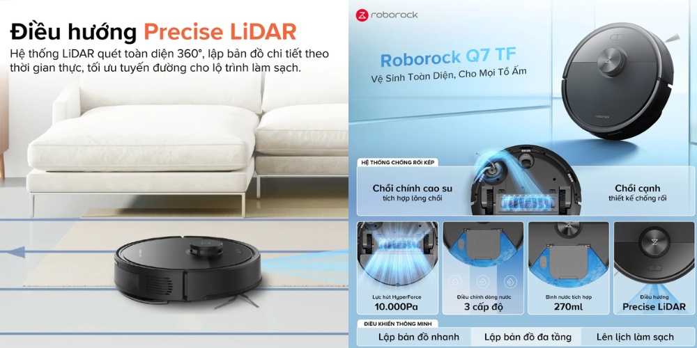 Robot Hút Bụi Lau Nhà Roborock Q7TF tạo bản đồ chính xác về không gian trong nhà