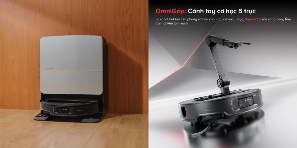 Robot Hút Bụi Lau Nhà Roborock Saros Z70 thiết kế cánh tay cơ học