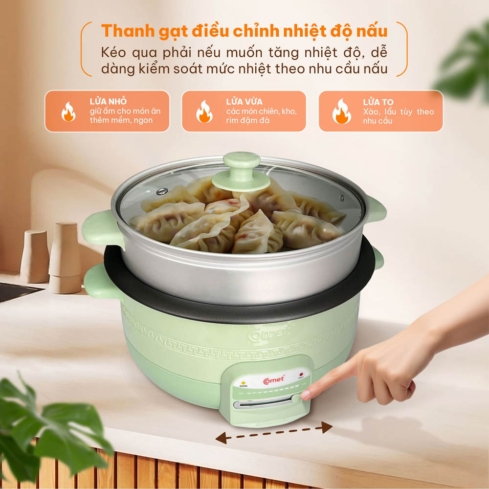 Nồi Lẩu Điện Comet CM7739 trang bị thanh gạt điều chỉnh nhiệt độ