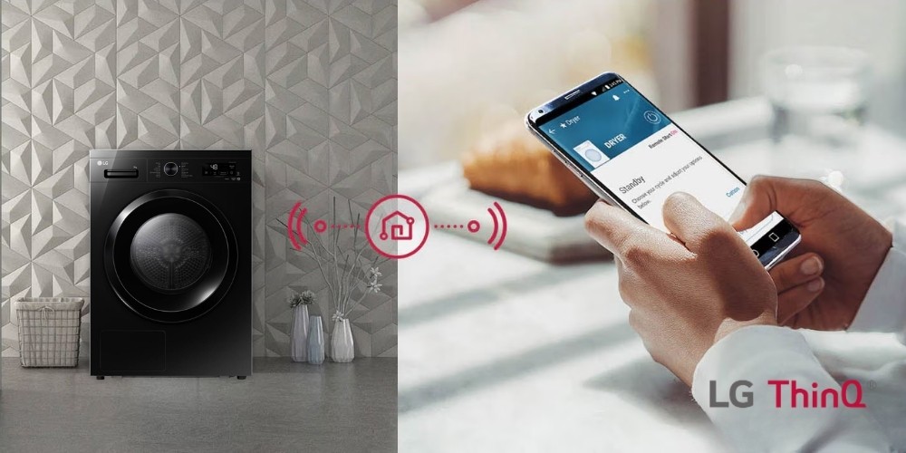 LG ThinQ cho phép Máy Sấy LG Inverter RB09NHP5O điều khiển từ xa