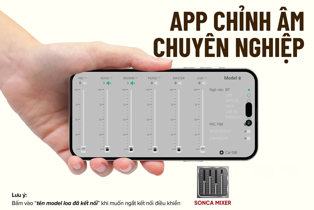 App SONCA MIXER Loa Karaoke di động Acoustic 3 V26 màu đen