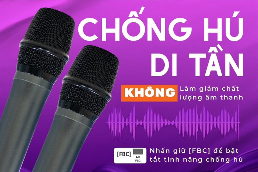 Công nghệ chống hú di tần FBC loa Karaoke di động Acnos Acoustic 3 Compact màu đen