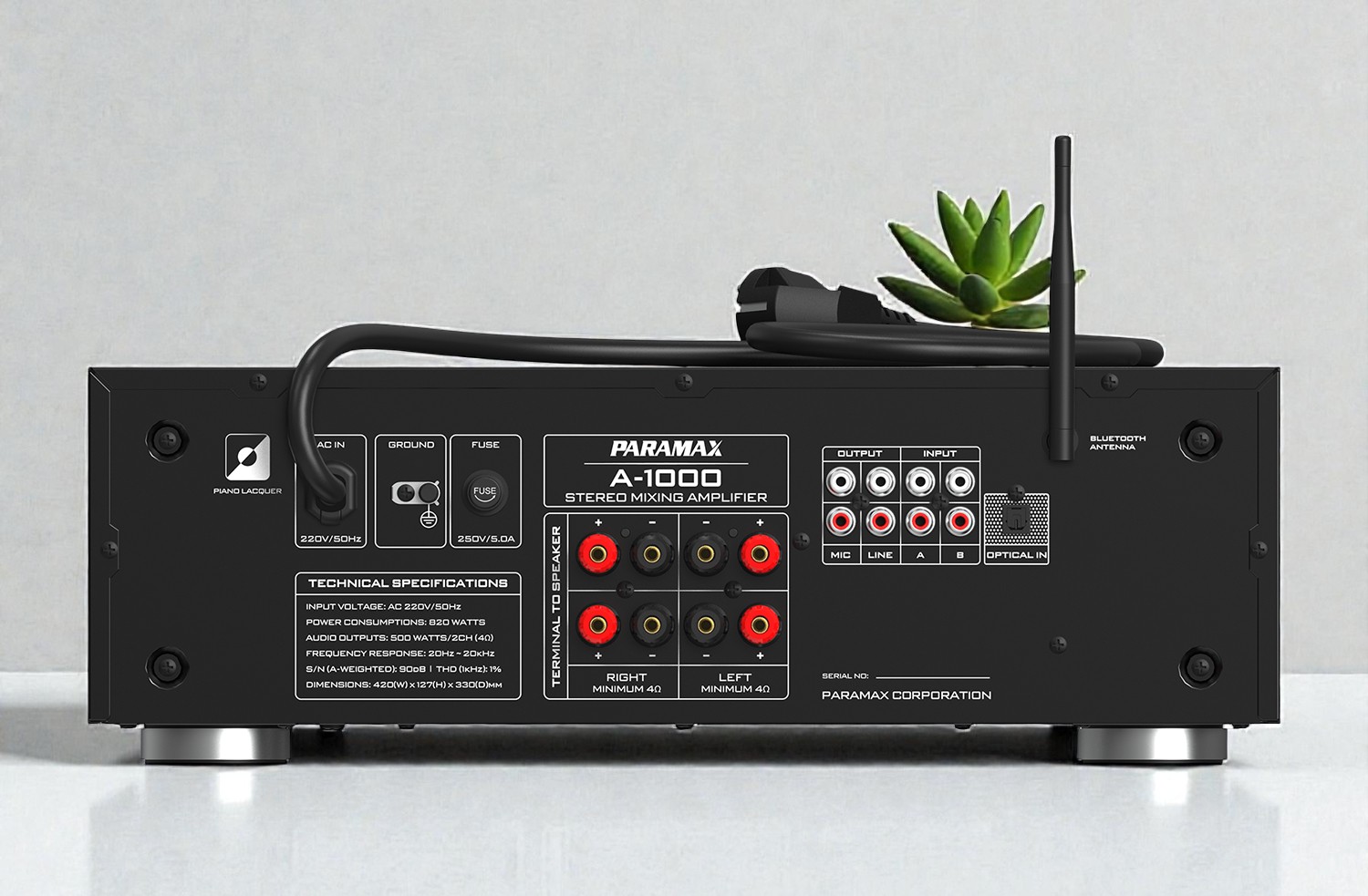 Hệ thống cổng kết nối ở mặt sau amply Paramax A-1000 (CBZ-2000)