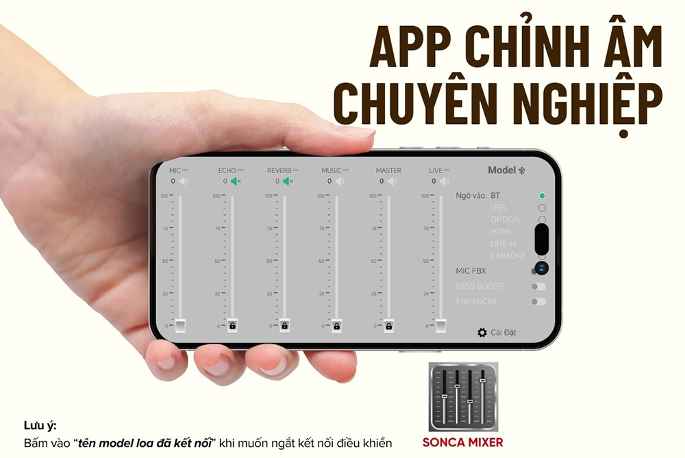 App SONCA MIXER dễ dàng điều chỉnh các chỉ số