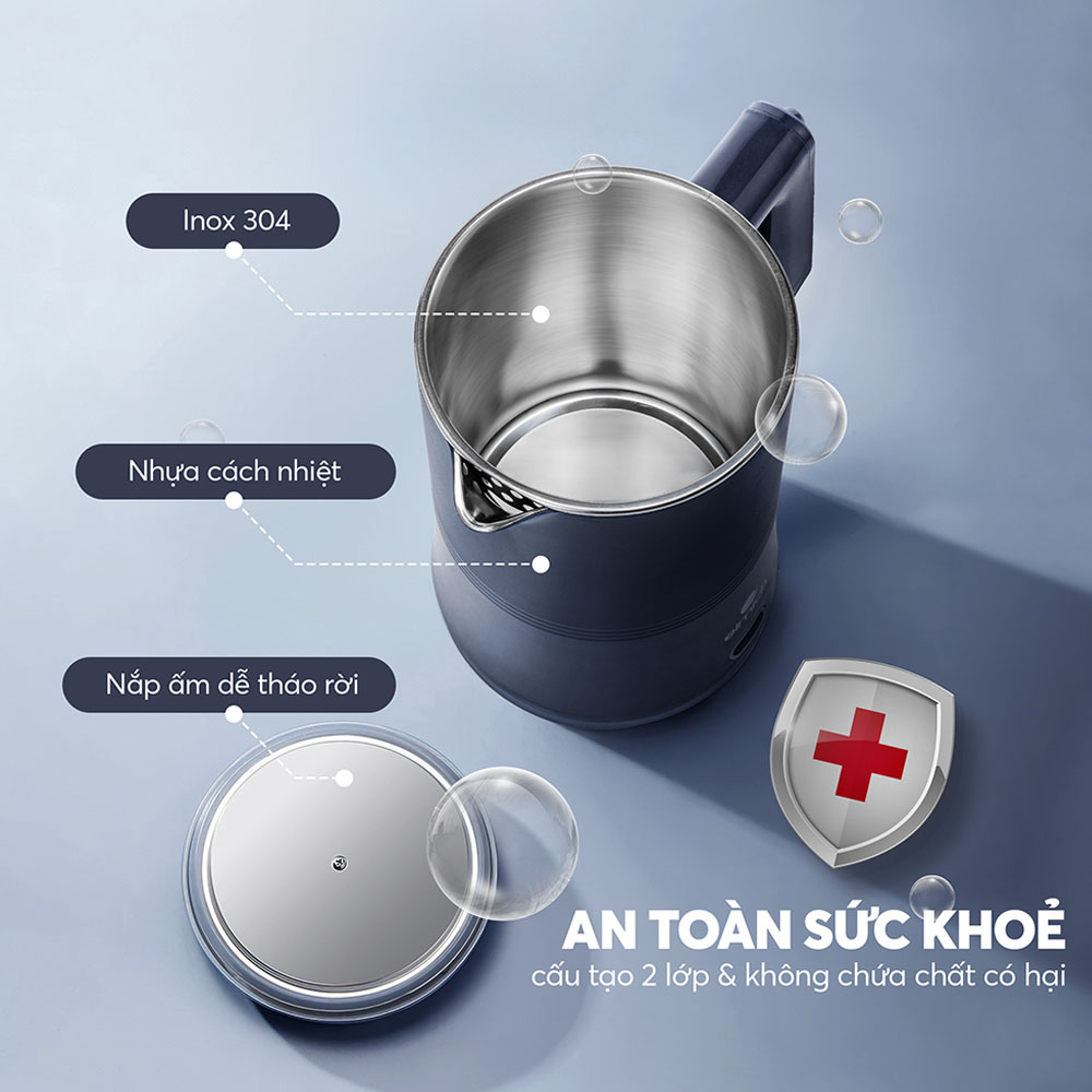 Lòng ấm inox 304 cao cấp, chống gỉ sét hiệu quả