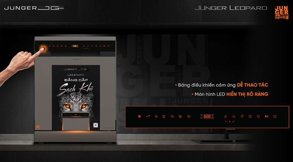 Máy Rửa Chén Junger Leopard-DWJ-163-MS sở hữu bảng điều khiển cảm ứng