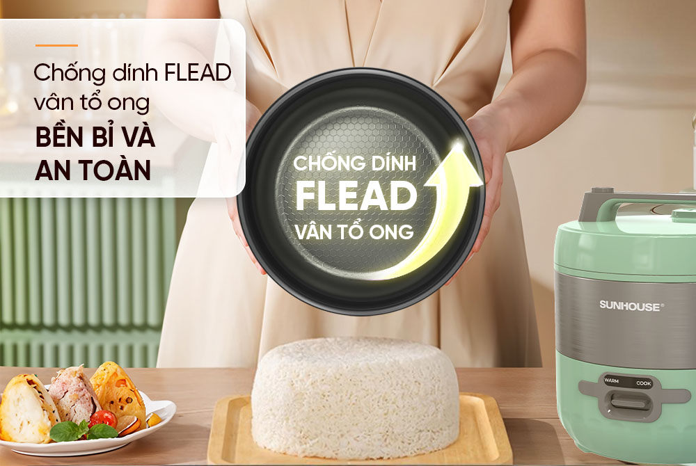 Nồi Cơm Điện Sunhouse SHD8221 có lớp chống dính FLEAD vân tổ ong