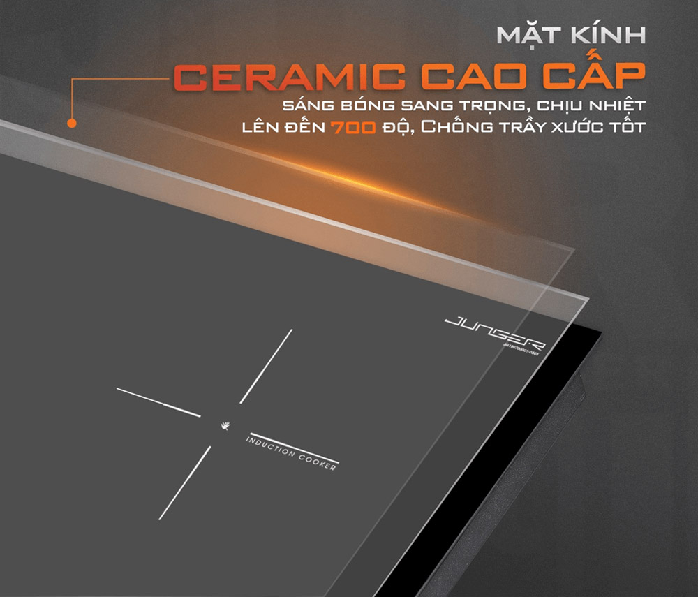 Mặt kính bếp từ đôi Junger NKD22+ 4000W sáng bóng
