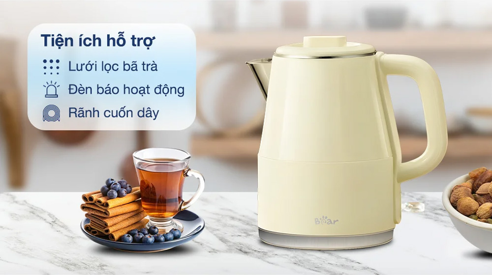 Đèn báo hoạt động và lưới lọc bã trà mang đến trải nghiệm tiện lợi