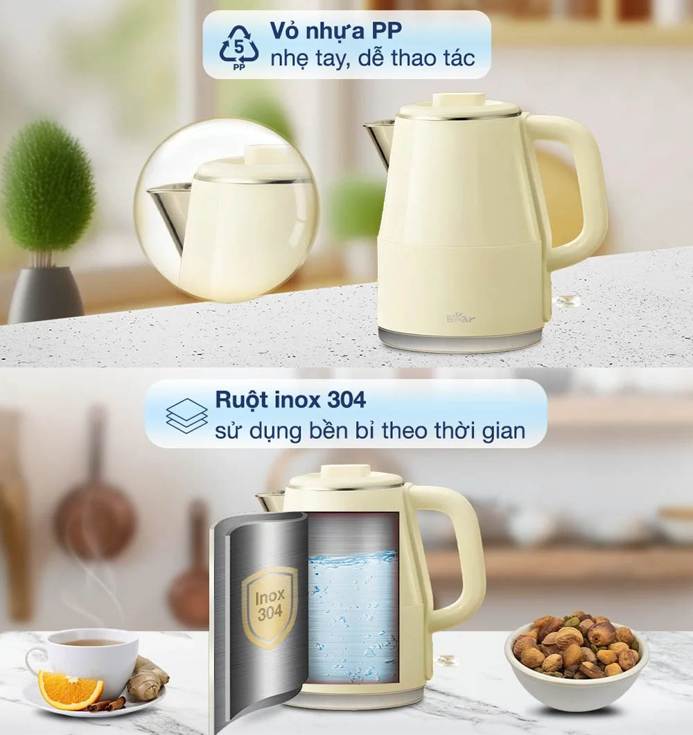 Thiết kế thân bình 2 lớp bền bỉ, an toàn khi sử dụng