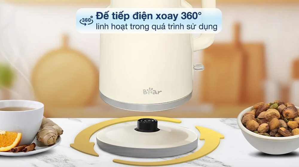 Đế tiếp điện xoay 360 độ giúp đặt và nhấc bình thuận tiện